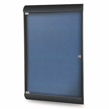 Ghent Enclosed Bulletin Board, 1 Door, Vinyl, Black Frame, 4 ft H x 2 ft W, Navy SILH20477